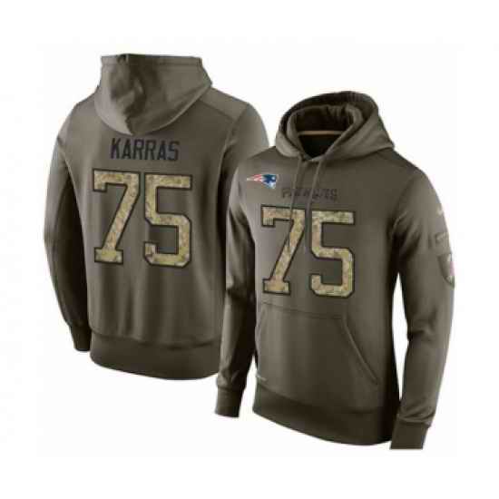 Football New England Patriots 75 Ted Karras Green Salute To Service Mens Pullover Hoodie
